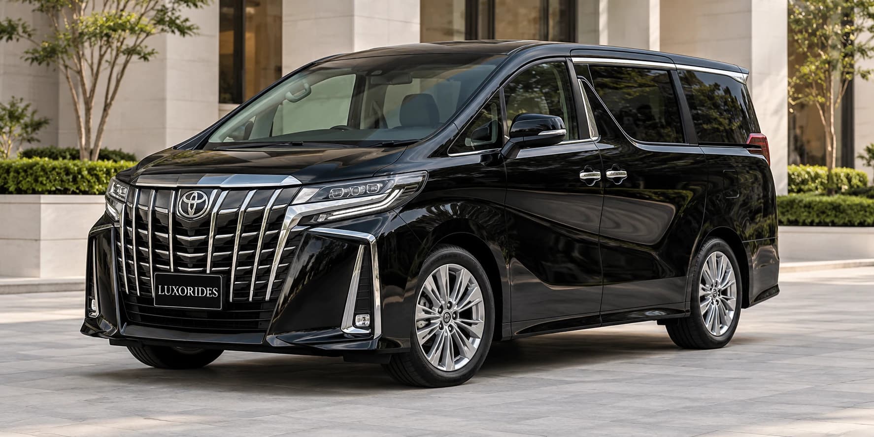 Black Toyota Alphard on rent from luxorides