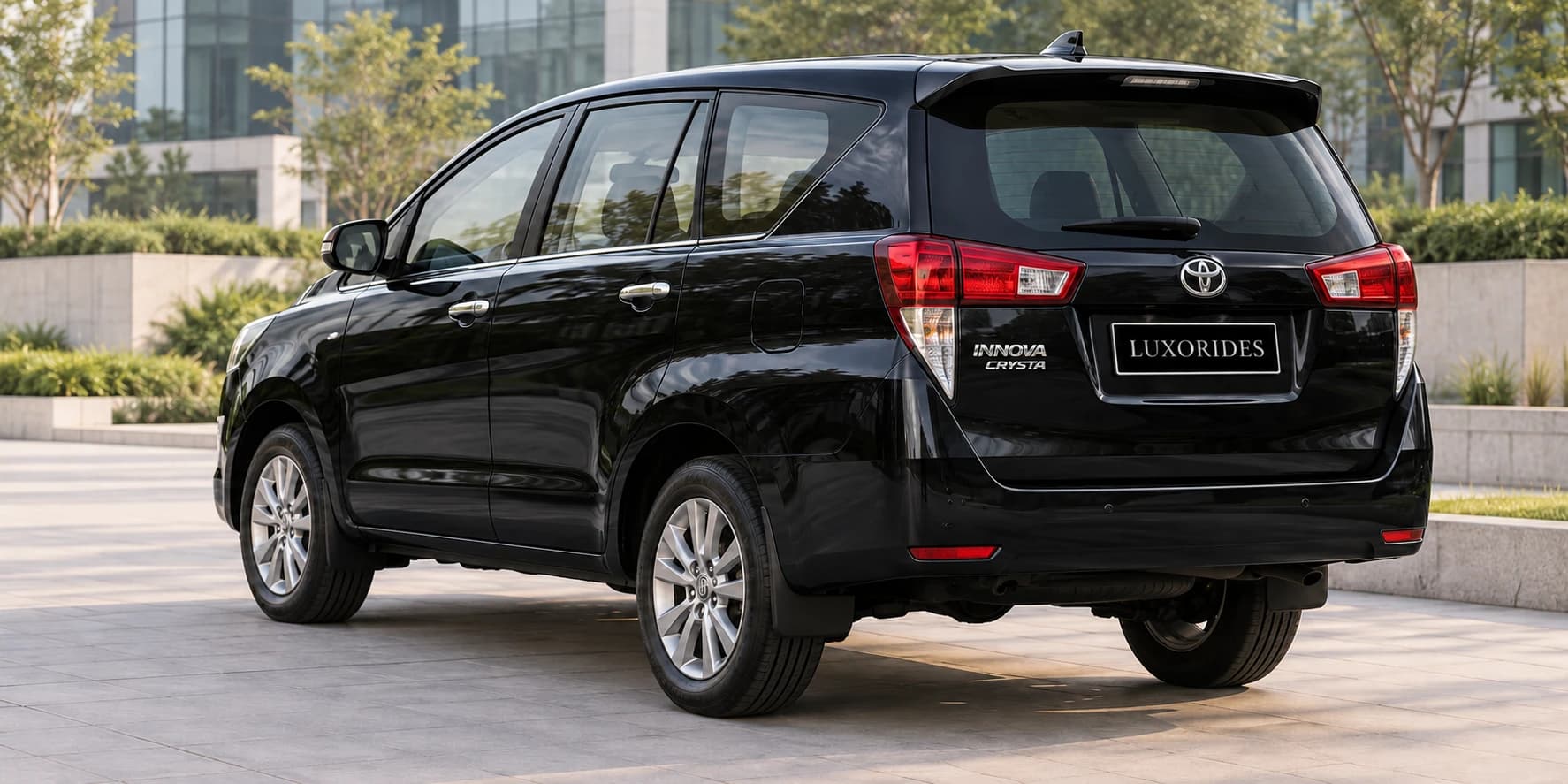 Back View of Toyota Innova Crysta in Glossy Black color