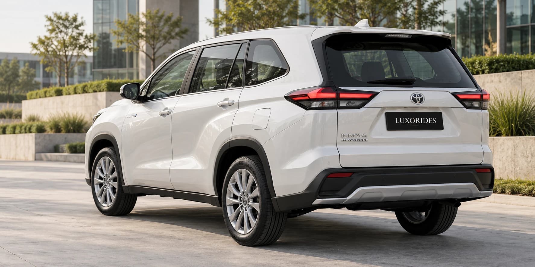 White Innova Hycross Rear View